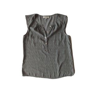 Ann Taylor LOFT Women Ivory Black Short Sleeve Blouse Small Flutter‎ Sleeve